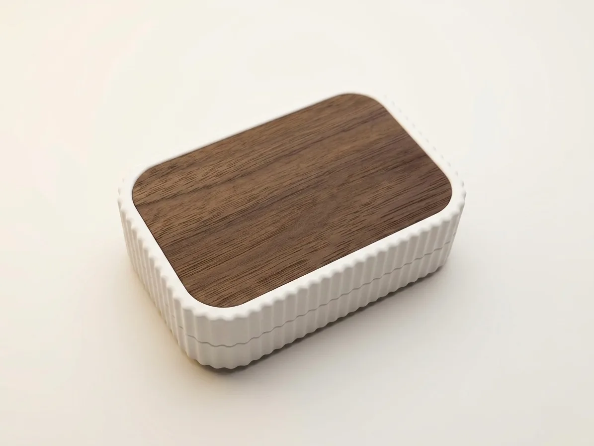 Fluted Box Eckig mit Walnussdeckel